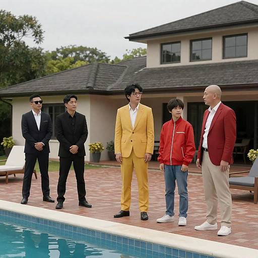 Group of Men by Poolside Gathering