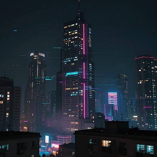 Cyberpunk Cityscape with Glitch Effects