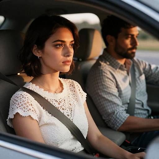 Dusk Moments: Focused Couple in Car
