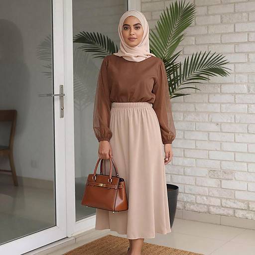 Young Woman in Hijab by Glass Door