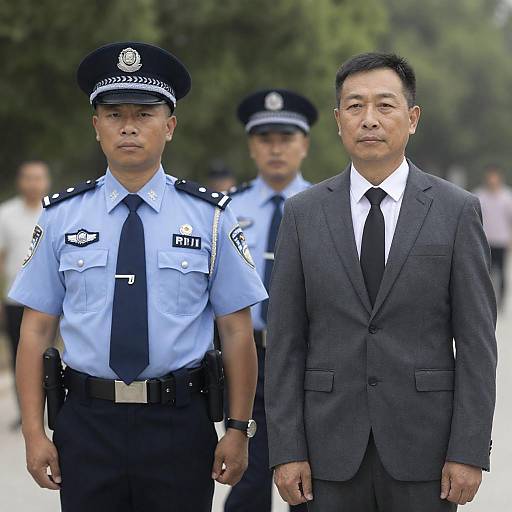 Officer and Suited Man Outdoor Portrait