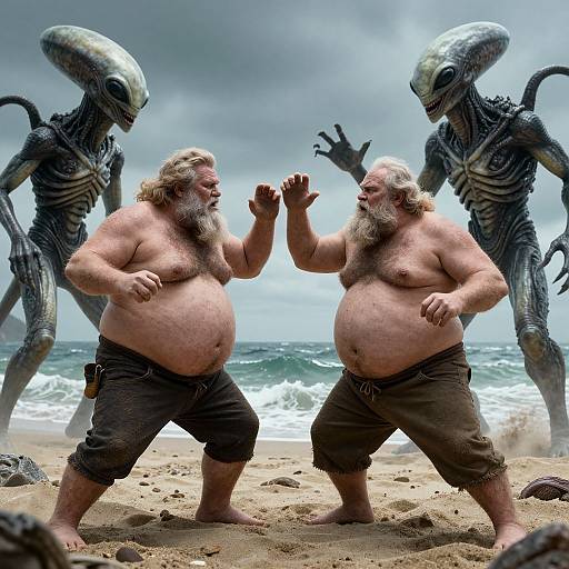 Old Men Fighting Alien Monsters