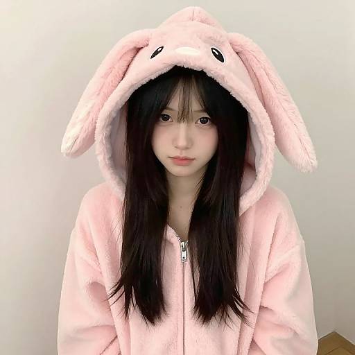 Girl in Pink Bunny Hoodie