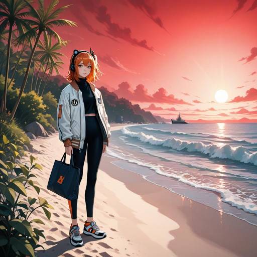 Surreal Beach Scene with Adachi Rei