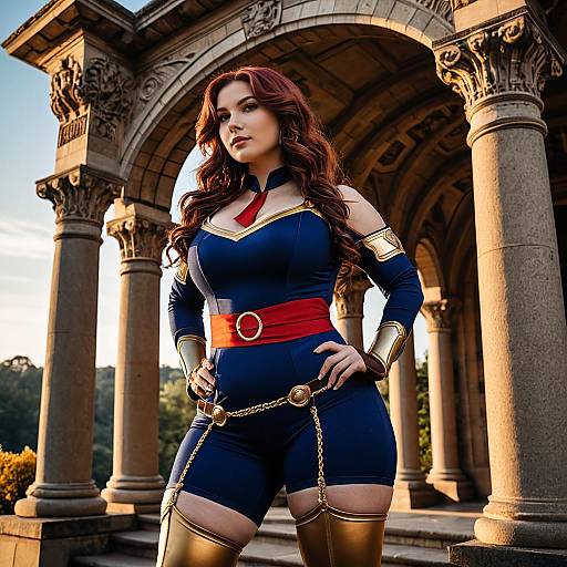 Curvy Woman in Navy Blue Cosplay Bodysuit
