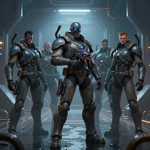 Futuristic Sci-Fi Scene with Armed Figures