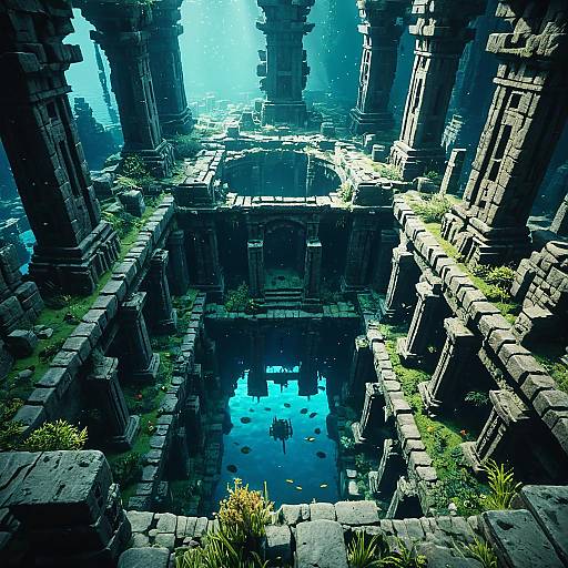 Ancient Submerged City Ruins Underwater