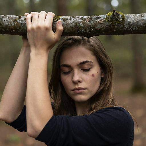 Focused Woman in Sunlit Forest