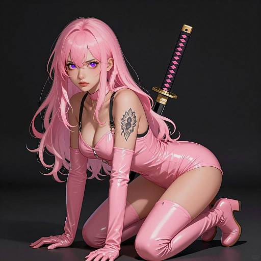 Intense Pink-Haired Warrior Illustration
