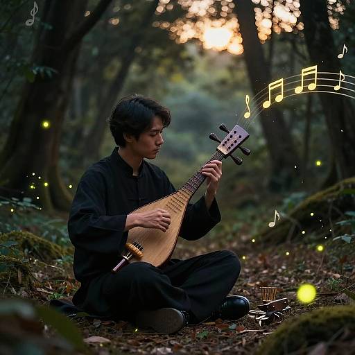Mystical Musician in Enchanted Forest
