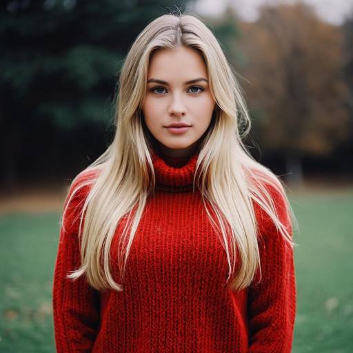Stunning Girl in Red Sweater Dress