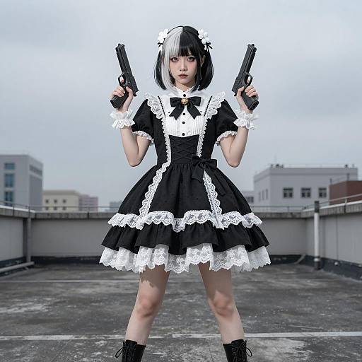 Gothic Lolita Warrior on Rooftop