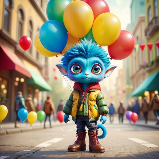Whimsical Alien with Colorful Balloons