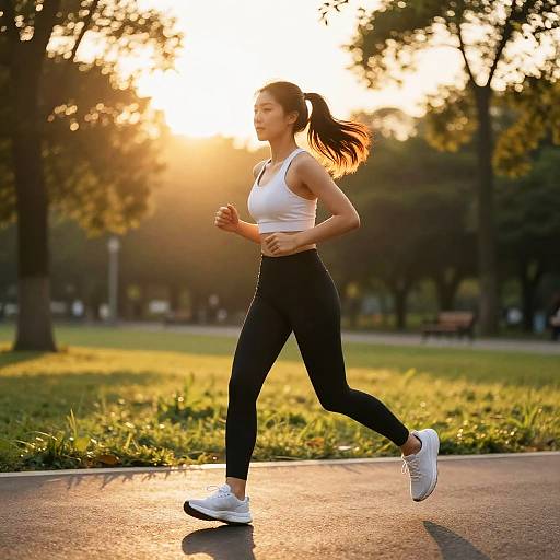 Sunlit Jogging Woman in Park