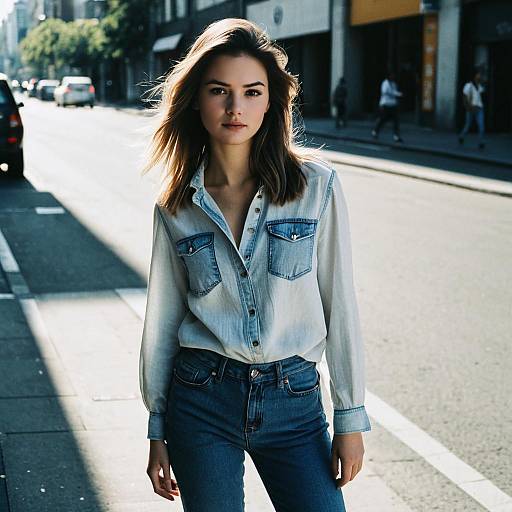 Young Woman with Shadow Fade Hairstyle in Urban Street