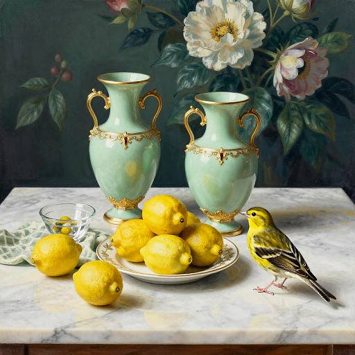 Elegant Pistachio Vases with Lemons