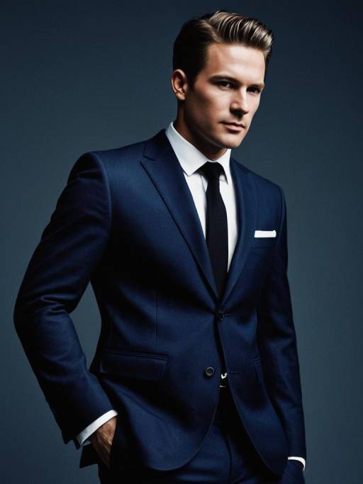Man in Navy Blue Suit with Black Tie