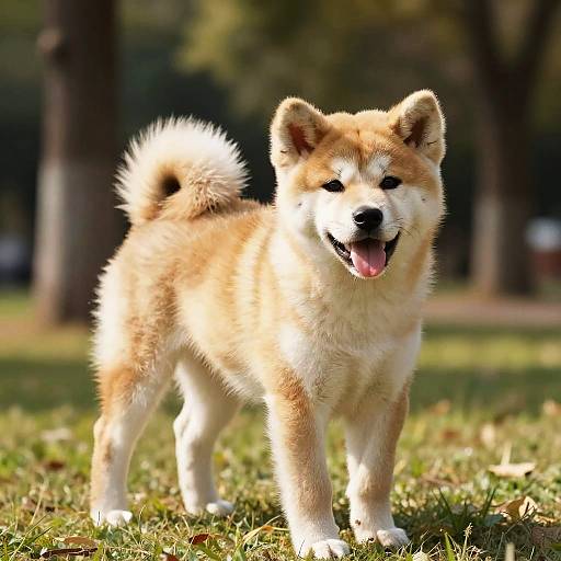 Sunlit Playful Akita Inu Puppy Portrait