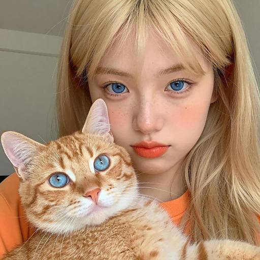 Adorable Girl and Cat Close-Up Photograph