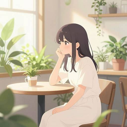 Anime Trans Girl in Cozy Café