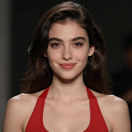 Softly Smiling Woman in Red Halter
