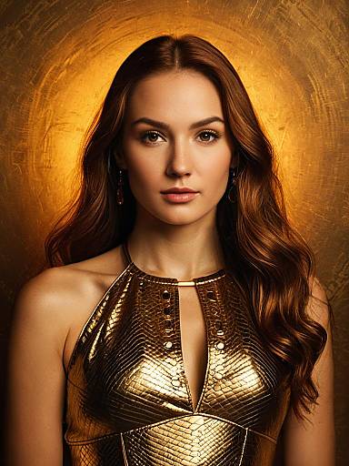 Elegant Woman in Gold Snake Print Dress