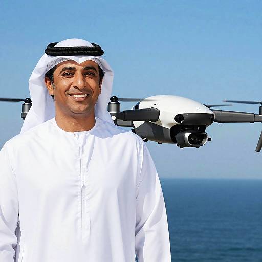 Smiling Middle Eastern Man with Futuristic Drone