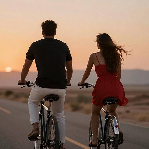 Couple Biking at Sunset in Desert