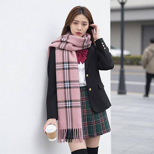 Urban Chic: Asian Woman in Plaid Style