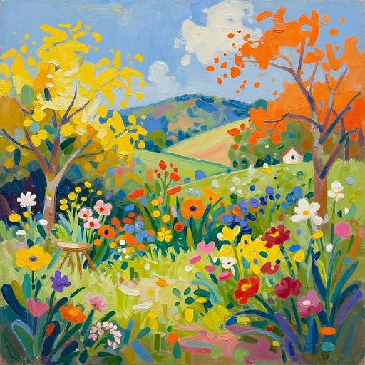 Vibrant Impressionistic Garden Landscape