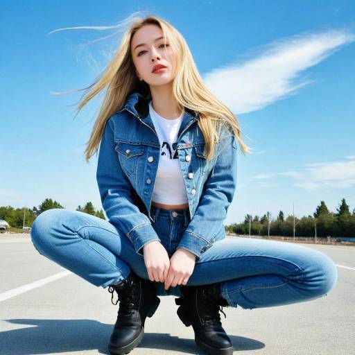 Young Woman Posing Outdoors in Denim Outfit