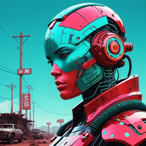 Neon Circuit Android in Vibrant Wasteland Neon Circuit Android in Vibrant Wasteland