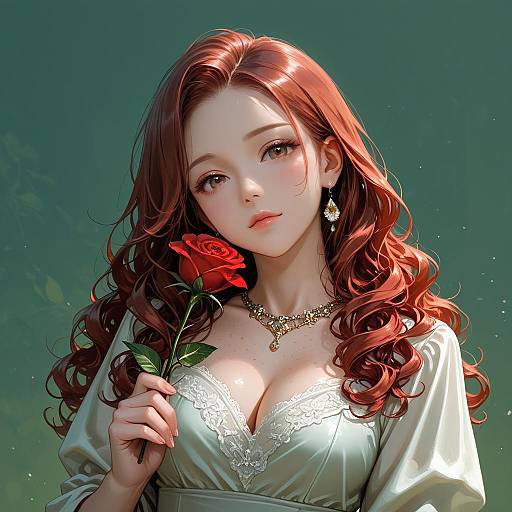 Woman with Red Rose and Jewelry