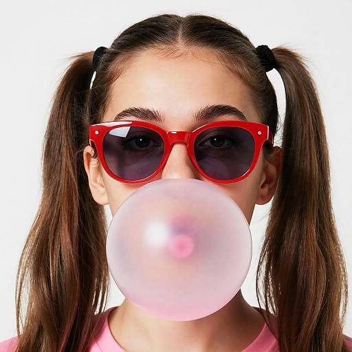 Playful Woman with Giant Pink Bubblegum