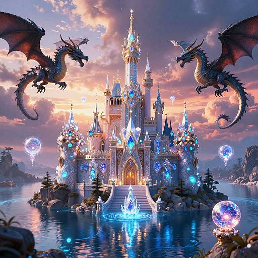 Enchanted Crystal Castle Fantasy Scene