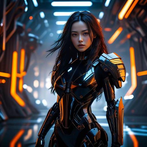 Futuristic Female Warrior in Sci-Fi Setting