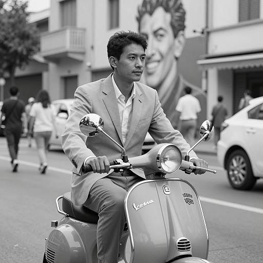 Chic Urban Scene with Vespa Rider