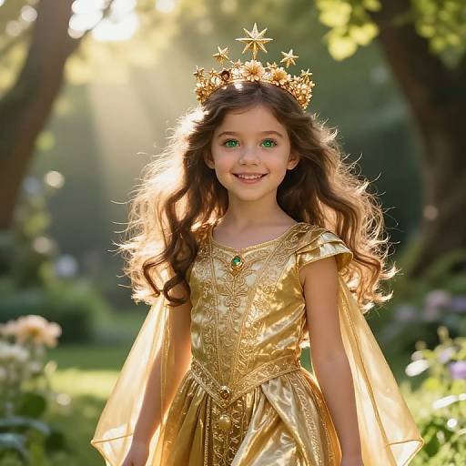 Young Girl in Magical Golden Garden