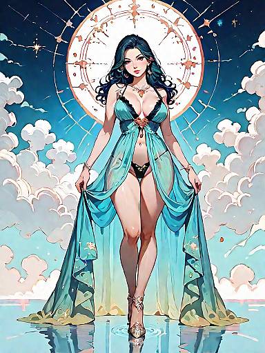 Dark Fantasy Woman in Emerald Satin Babydoll