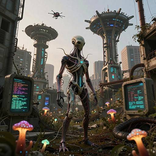 Ex-Corporate Myco-Symbiont in Bioluminescent Ruins