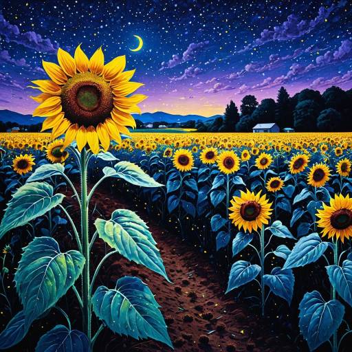 Sunflower Field Under Starry Sky