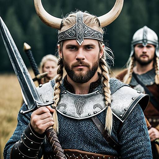 Nordic Viking Warrior with Horned Helmet