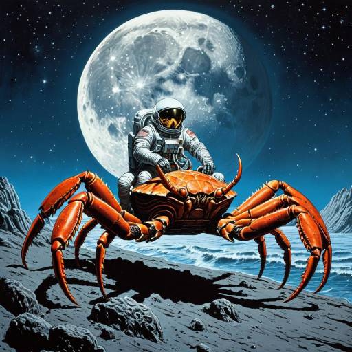 Astronaut Riding Giant Crab on Lunar Surface