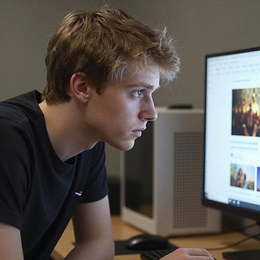 Young Man Intently Focused on Computer