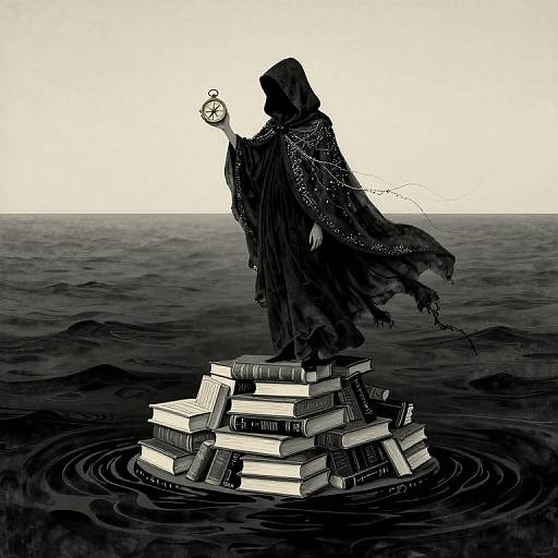 Surreal Ukiyo-e Seascape with Lone Figure