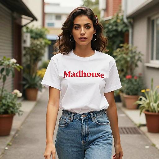 Urban Streetwear Woman with Graphic Tee