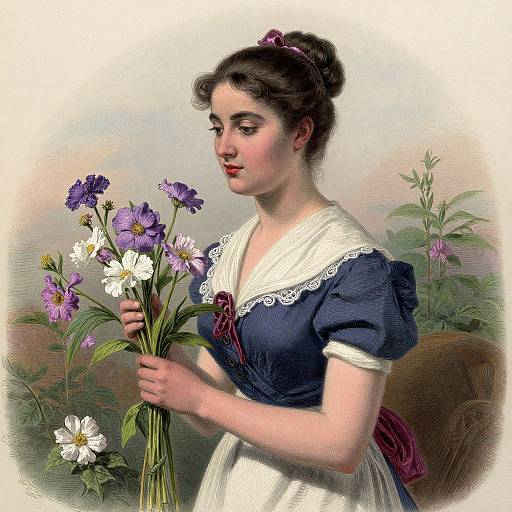 Vintage Flower Merchant Woman Lithograph