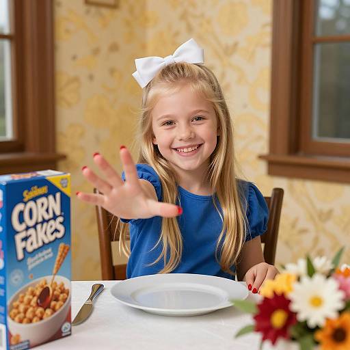Smiling Girl with Corn Flakes Breakfast