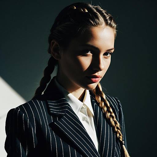 Fashion Model with French Braids and Structured Blazer