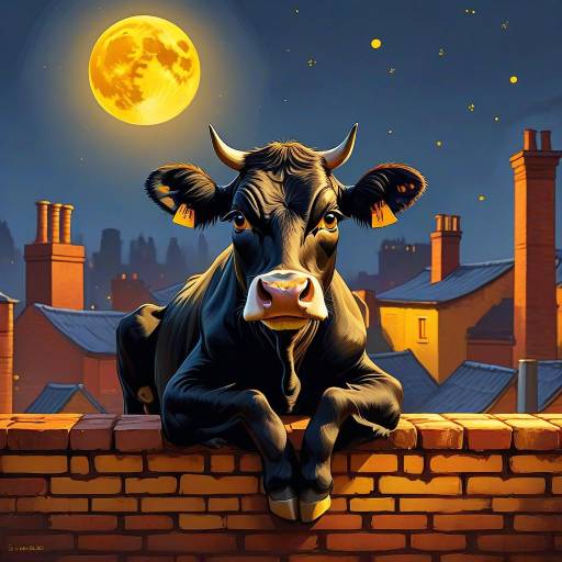 Whimsical Cow Under Full Yellow Moon